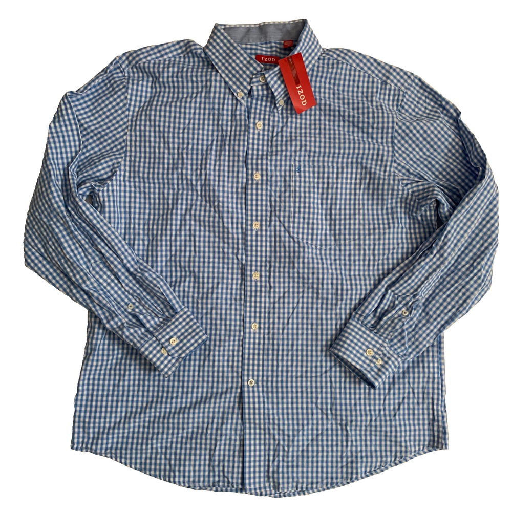 Izod Men's Size L Button Down Long Sleeve Essentials Check Regular Fit Shirt New - Picture 14 of 14